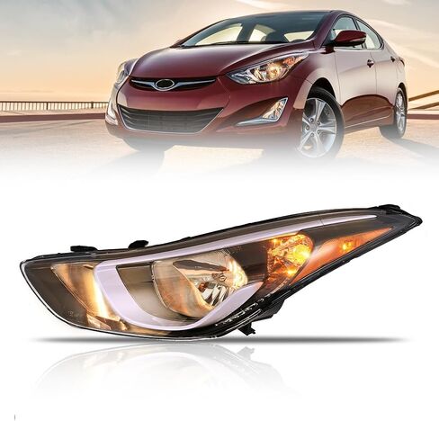 مجموعة المصابيح الأمامية تناسب 2014 2015 2016 Hyundai Elantra، مجموعة مصابيح أمامية هالوجين جانبية للراكب والسائق، عدسة شفافة، عاكس كهرماني أسود (المصابيح متضمنة)، زوج واحد، #921013Y500 in Kuwait