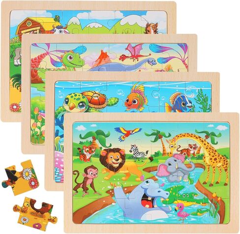 Puzzles for Kids Ages 4-6 – 24-Piece Toddler Puzzles Set (4 Packs) – Construction & Vehicle Learning Activity Toys for Boys & Girls, Perfect Preschool Wooden Puzzles for Toddlers 3-5 in Saudi Arabia
