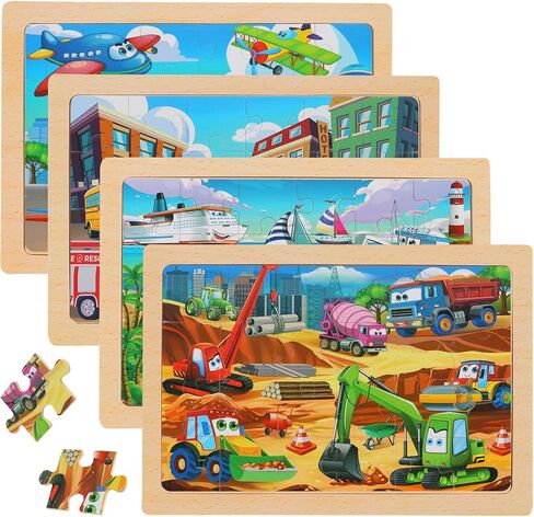 Puzzles for Kids Ages 4-6 – 24-Piece Toddler Puzzles Set (4 Packs) – Construction & Vehicle Learning Activity Toys for Boys & Girls, Perfect Preschool Wooden Puzzles for Toddlers 3-5 in Saudi Arabia