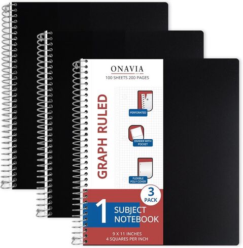 دفتر ملاحظات حلزوني مسطر من ONAVIA موضوع واحد، 3 حزم، 9 × 11 بوصة، 100 ورقة، غطاء PP مقاوم للماء، 3 فتحات مثقوبة مع مقسم وجيب مزدوج الجوانب للرسم واستخدام الفصول الدراسية، وردي in Kuwait