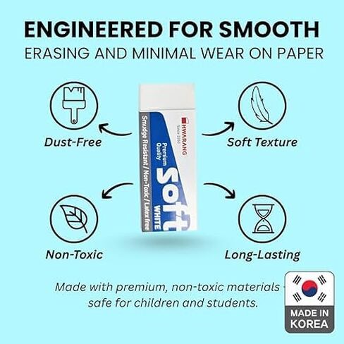 Hwarang Original Korean Art Eraser Set – Soft, Clean Erasing, Professional & School Supplies, Quality Proven, Dust-Free, Smudge-Proof, Eco Friendly - 12 Erasers in a Set in Saudi Arabia