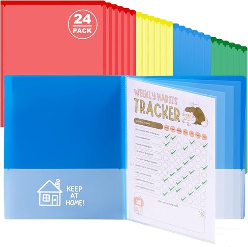 24 Pcs Back to School Take Home Folders for Elementary Students 2 Pocket Folders with Clear Front Pocket 4 Inner Pockets Parent Teacher Communication Folder Plastic Homework Folder 11.81 x 9.45 Inch in Saudi Arabia