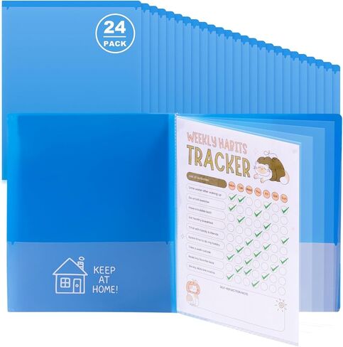 24 Pcs Back to School Take Home Folders for Elementary Students 2 Pocket Folders with Clear Front Pocket 4 Inner Pockets Parent Teacher Communication Folder Plastic Homework Folder 11.81 x 9.45 Inch in Saudi Arabia