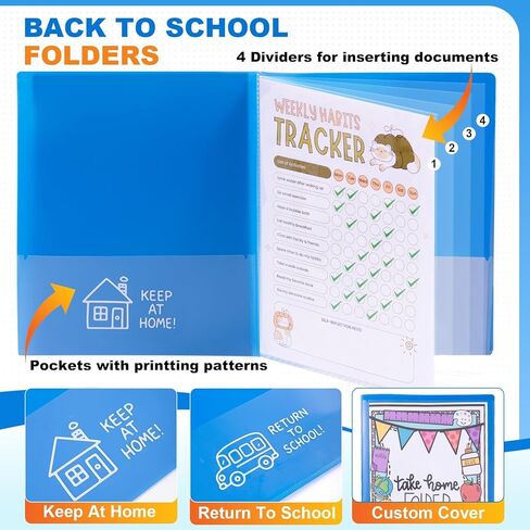 24 Pcs Back to School Take Home Folders for Elementary Students 2 Pocket Folders with Clear Front Pocket 4 Inner Pockets Parent Teacher Communication Folder Plastic Homework Folder 11.81 x 9.45 Inch in Saudi Arabia