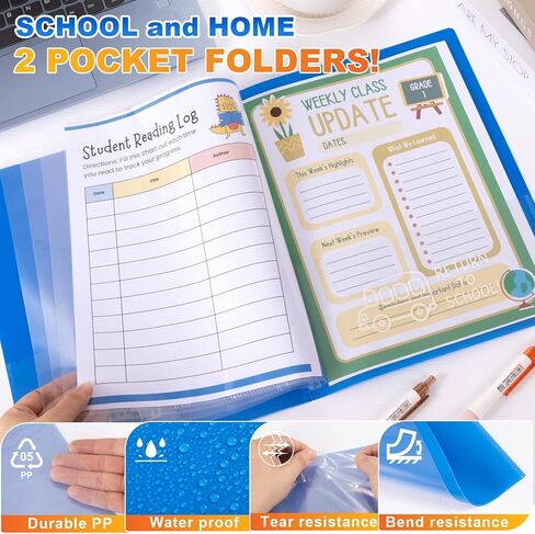 24 Pcs Back to School Take Home Folders for Elementary Students 2 Pocket Folders with Clear Front Pocket 4 Inner Pockets Parent Teacher Communication Folder Plastic Homework Folder 11.81 x 9.45 Inch in Saudi Arabia