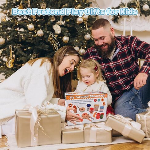 Wooden Play Food Set, Wooden Food for Play Kitchen, Wood Food Toys with Storage Bag, Play Kitchen Accessories, Gift for Girls Boys 3+ Year Old in Saudi Arabia