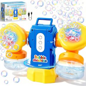 Rechargeable Bubble Machine for Kids, Dual Switch Control, Automatic 360° Rotation & 90° Adjustable Bubble Blower Maker with LED Lights Indoor Outdoor Toy Gift for Birthday Wedding Parties in Saudi Arabia