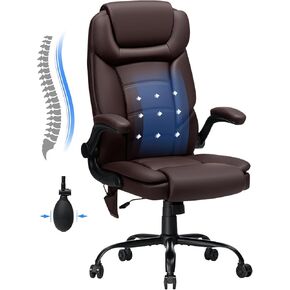 Executive Office Chair Big and Tall 450lbs Heavy Duty Office Chair with Adjustable Lumbar Support High Back Ergonomic Home Computer Leather Chair with Padded Flip-up Arms for Heavy People,Black in Saudi Arabia