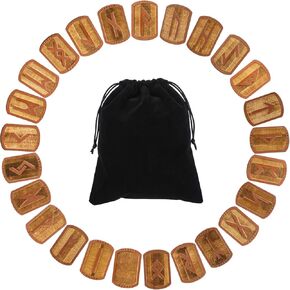 Sliner 26 Pcs Wooden Viking Runes Set 25 Elder Futhark Norse Runes with Black Velvet Bag for Divination Tool, Beginners Witchcraft, and Meditation in Kuwait