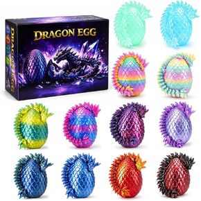 12 Pcs 3D Cool Printed Dragon Eggs, Articulated Eater Eggs with Dinosaur Fidget Toys Inside, Surprising Easter Basket Gifts for Kids Teens in Kuwait