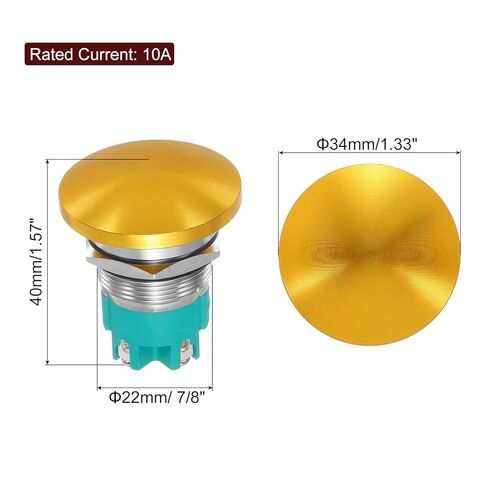 MECCANIXITY 1PCS 10A 250V AC 22mm 7/8 "لحظة الفطر رئيس دفع زر التبديل الذهب 2NO مقاوم للماء IP65 SPST تثبيت القبة جولة 4 المسمار القدم التبديل in Saudi Arabia