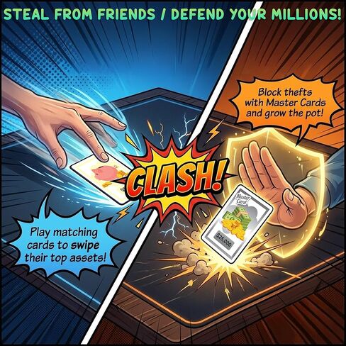 لعبة Point Games Cash Clash Card - لعبة بناء الثروة العائلية سريعة الوتيرة، مجموعة تنافسية وإستراتيجية | لعبة ممتعة للحفلات للأطفال والمراهقين والكبار | للأعمار من 7 سنوات فما فوق in Kuwait