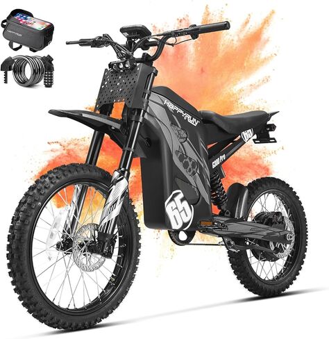 دراجة ترابية كهربائية HAPPYRUN G300 Pro للبالغين، بطارية عالية السعة 72 فولت 30 أمبير، محرك عالي الطاقة 6500 واط، سرعة 50 ميل في الساعة، مدى طويل 70 ميل، سعة تحميل 350 رطل، فرامل هيدروليكية للطرق الوعرة in Kuwait