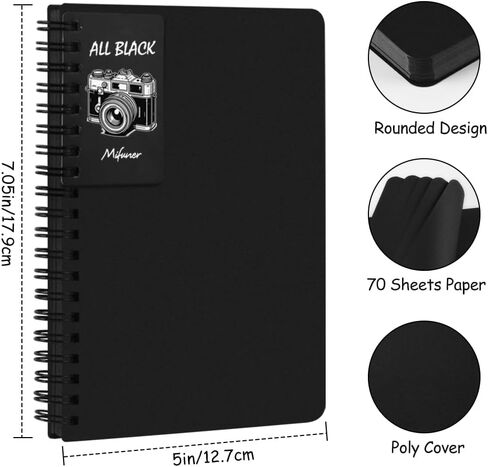 5x7in Black Paper Mixed Media Sketchbook, 110gsm Spiral Bound Art Journal Sketchbook, 70Sheets Acid-Free Travel Pocket Sketch Pad for Drawing, Illustration, Ideal for Most Dry Media in Saudi Arabia