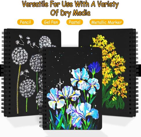 5x7in Black Paper Mixed Media Sketchbook, 110gsm Spiral Bound Art Journal Sketchbook, 70Sheets Acid-Free Travel Pocket Sketch Pad for Drawing, Illustration, Ideal for Most Dry Media in Saudi Arabia