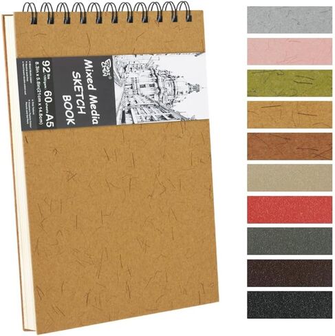 5x7in Black Paper Mixed Media Sketchbook, 110gsm Spiral Bound Art Journal Sketchbook, 70Sheets Acid-Free Travel Pocket Sketch Pad for Drawing, Illustration, Ideal for Most Dry Media in Saudi Arabia