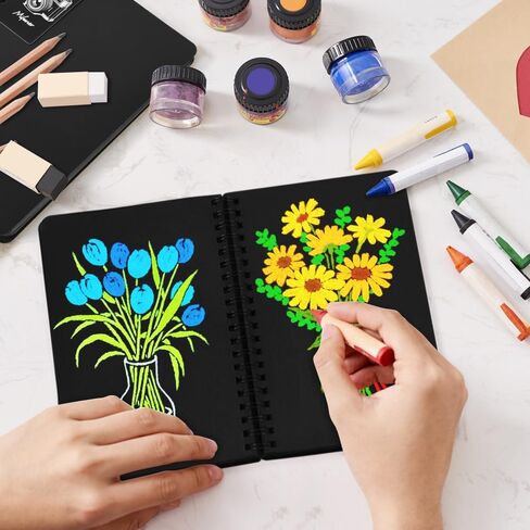 5x7in Black Paper Mixed Media Sketchbook, 110gsm Spiral Bound Art Journal Sketchbook, 70Sheets Acid-Free Travel Pocket Sketch Pad for Drawing, Illustration, Ideal for Most Dry Media in Saudi Arabia