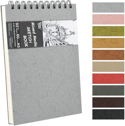 5x7in Black Paper Mixed Media Sketchbook, 110gsm Spiral Bound Art Journal Sketchbook, 70Sheets Acid-Free Travel Pocket Sketch Pad for Drawing, Illustration, Ideal for Most Dry Media in Saudi Arabia