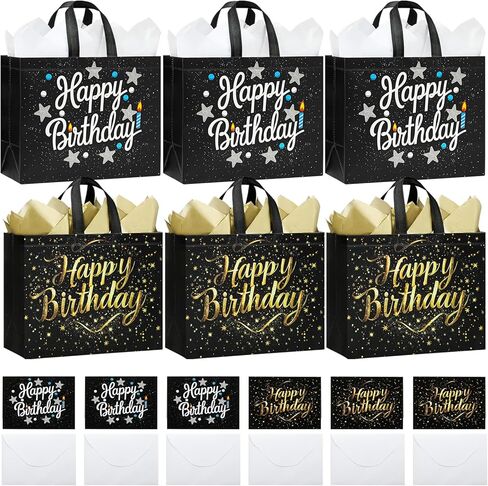 STYPOP 2 Pack 13" Large Birthday Gift Bags with Tissue Paper & Cards, Reusable Non-Woven Happy Birthday Bags with Handles, Perfect Gifts for Men, Boy, Kids, 12.8" x 10.2" x 6.3" in Saudi Arabia