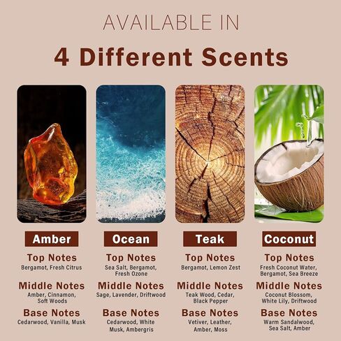 معطر هواء للسيارة - 4 عبوات - روائح طويلة الأمد مع مشبك معدني - العنبر والمحيط وخشب الساج وجوز الهند - موزع تهوية للعلاج العطري ومزيل تلقائي للرائحة in Kuwait