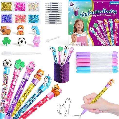 مجموعة أدوات صنع الأقلام DIY من MOMUSE، استوديو إبداعي القلم المرح - اصنع 6 أقلام لامعة سباركلي وغرز حامل القلم الخاص بك، مجموعات خياطة الألعاب اليدوية الإبداعية للأطفال والبنات المراهقات 6 7 8 9 10 11 12 هدية عيد ميلاد in Kuwait