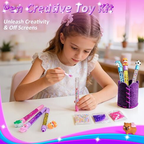 مجموعة أدوات صنع الأقلام DIY من MOMUSE، استوديو إبداعي القلم المرح - اصنع 6 أقلام لامعة سباركلي وغرز حامل القلم الخاص بك، مجموعات خياطة الألعاب اليدوية الإبداعية للأطفال والبنات المراهقات 6 7 8 9 10 11 12 هدية عيد ميلاد in Kuwait