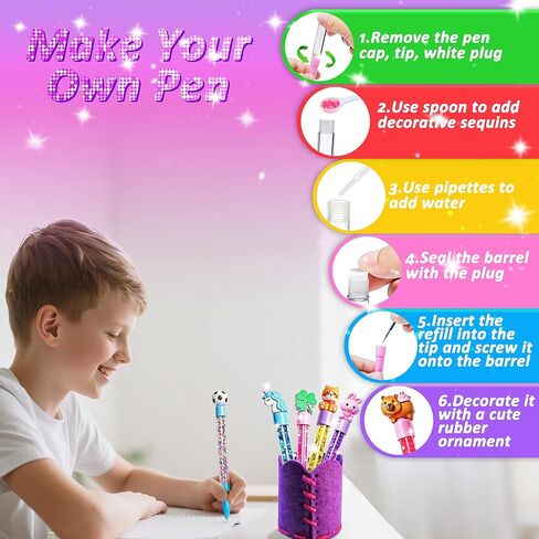 مجموعة أدوات صنع الأقلام DIY من MOMUSE، استوديو إبداعي القلم المرح - اصنع 6 أقلام لامعة سباركلي وغرز حامل القلم الخاص بك، مجموعات خياطة الألعاب اليدوية الإبداعية للأطفال والبنات المراهقات 6 7 8 9 10 11 12 هدية عيد ميلاد in Kuwait