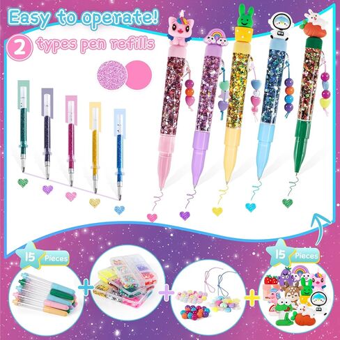 Subao 78+ DIY Glitter Gel Pens Making Kit,Pen Creator Studio,Make Your Own 15 Sparkly Colorful Pens,Creative Arts and Crafts for Kids,Birthday Xmas Gifts for Girls 5 6 7 8 9 10 11 12 Years Old in Saudi Arabia