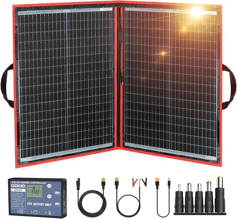 DOKIO 100W Portable Foldable Solar Panel Kit (19x26in, 5.3lb), with Separate Controller and Dual USB, Monocrystalline Charger for 12V Batteries & Power Stations, RV Camping Trailer Emergency Backup in Saudi Arabia
