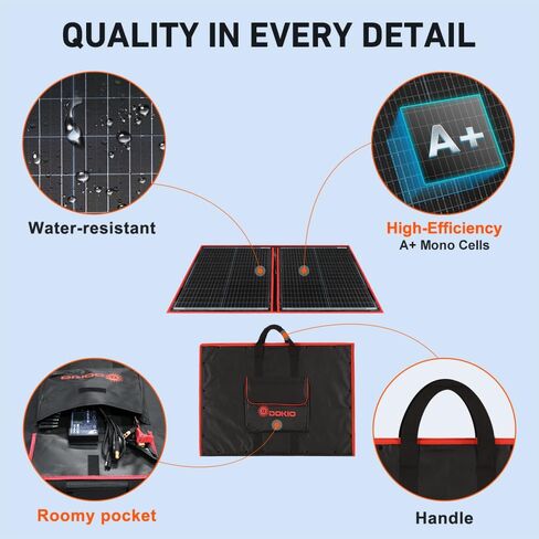 DOKIO 100W Portable Foldable Solar Panel Kit (19x26in, 5.3lb), with Separate Controller and Dual USB, Monocrystalline Charger for 12V Batteries & Power Stations, RV Camping Trailer Emergency Backup in Saudi Arabia