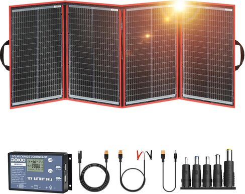 DOKIO 100W Portable Foldable Solar Panel Kit (19x26in, 5.3lb), with Separate Controller and Dual USB, Monocrystalline Charger for 12V Batteries & Power Stations, RV Camping Trailer Emergency Backup in Saudi Arabia