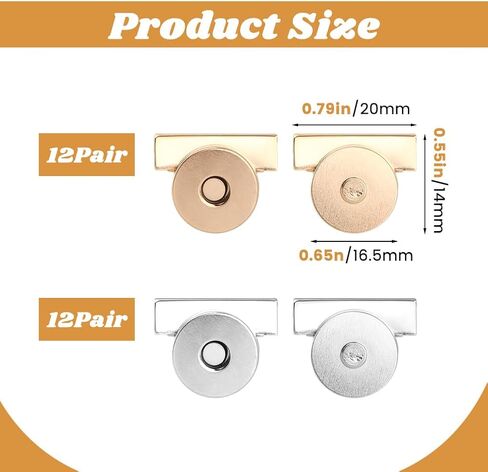 24 Sets Magnetic Snaps Buttons, No-Sew Metal Magnetic Buttons Clasps Purse Closure, Suitable for Bags, Clothing, Crafts, DIY Accessories(Edition:A) in Kuwait