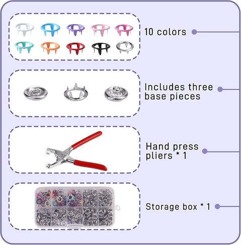 100-piece Metal Snap Button Set, Including Pliers and Pressing Tools, Suitable for DIY Crafts, Garment Sewing, Baby Clothing Sewing Snap Button Set (Colorful Cutout) in Saudi Arabia