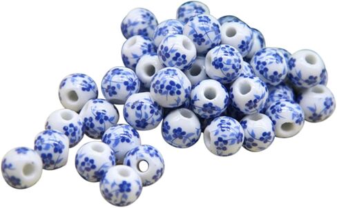 ECYC Ltd 100 Pcs 8mm Porcelain Beads for Jewelry Making, Flower Pattern Round Ceramic Beads Blue and White Porcelain Beads Loose Beads Ceramic Spacer Beads for Jewelry Making DIY Beading Crafts in Saudi Arabia
