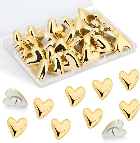 30Pcs Gold Heart Push Pins for Bulletin Board, Refrigerator Magnets, Cute Thumb Tacks for Cork Board, Decorative Thumbtacks for Corkboard, Office, Needlepoint in Saudi Arabia