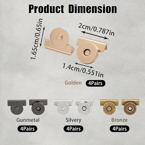 No-Sewing Magnetic Clasp, 16 Pack 4 Colors No-Sewing Magnetic Clasp, Metal Buckle Clasp Purse Clasps For Purse HandbagClothing Tote Bags DIY Crafts (Gold Silver Copper Gray) in Kuwait