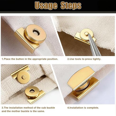 No-Sewing Magnetic Clasp, 16 Pack 4 Colors No-Sewing Magnetic Clasp, Metal Buckle Clasp Purse Clasps For Purse HandbagClothing Tote Bags DIY Crafts (Gold Silver Copper Gray) in Kuwait