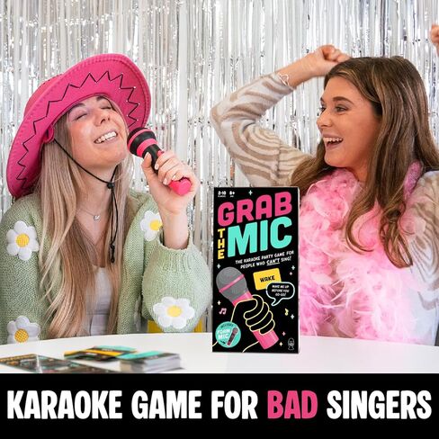 Lucky Egg Official Grab The Mic - لعبة كاريوكي عائلية مع ميكروفون رغوي، 8+ الأعمار، 2-10 لاعبين - ألعاب للمطربين السيئين مع 240 أغنية (120 بطاقة) الإصدار الثاني in Kuwait