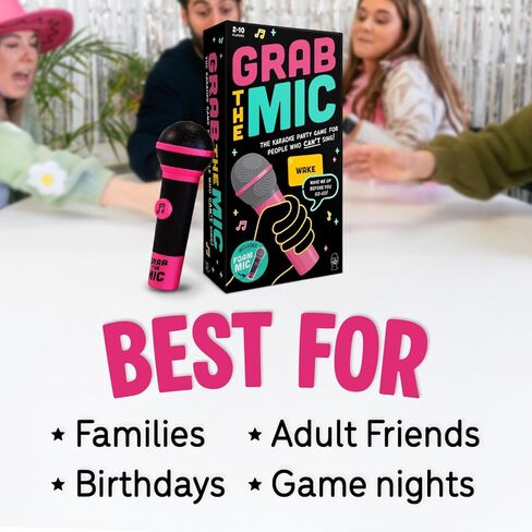 Lucky Egg Official Grab The Mic - لعبة كاريوكي عائلية مع ميكروفون رغوي، 8+ الأعمار، 2-10 لاعبين - ألعاب للمطربين السيئين مع 240 أغنية (120 بطاقة) الإصدار الثاني in Kuwait