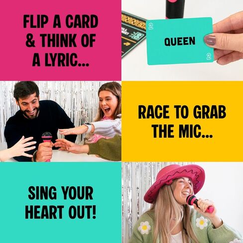 Lucky Egg Official Grab The Mic - لعبة كاريوكي عائلية مع ميكروفون رغوي، 8+ الأعمار، 2-10 لاعبين - ألعاب للمطربين السيئين مع 240 أغنية (120 بطاقة) الإصدار الثاني in Kuwait