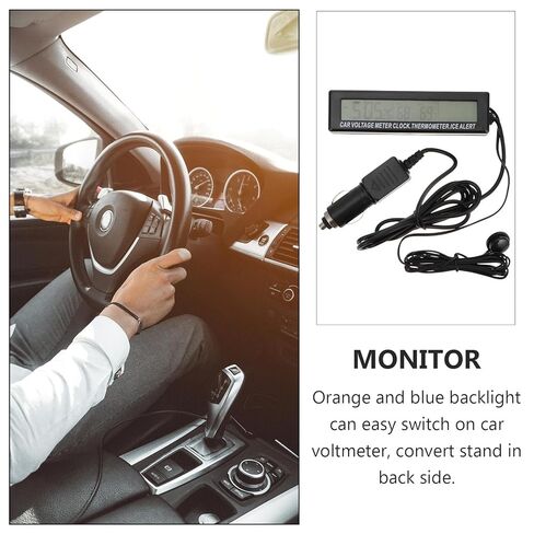 Car Digital Clock with Dual Temperature Display and Voltage Monitor, 12v LED Backlight Auto Electronic Thermometer for Vehicle Dashboard, Orange and Light in Saudi Arabia