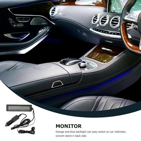 Car Digital Clock with Dual Temperature Display and Voltage Monitor, 12v LED Backlight Auto Electronic Thermometer for Vehicle Dashboard, Orange and Light in Saudi Arabia