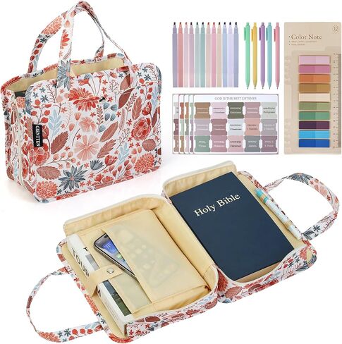 Bible Cover for Women with Accessories, Floral Pattern, Includes Highlighters, Pens, Bookmarks, Sticky Notes, Bible Case (Flower) in Saudi Arabia