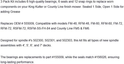 Replacement for 3pk Spindle Bearing Seal Repair Kit Fits Line Finish Mowers OEM in Kuwait