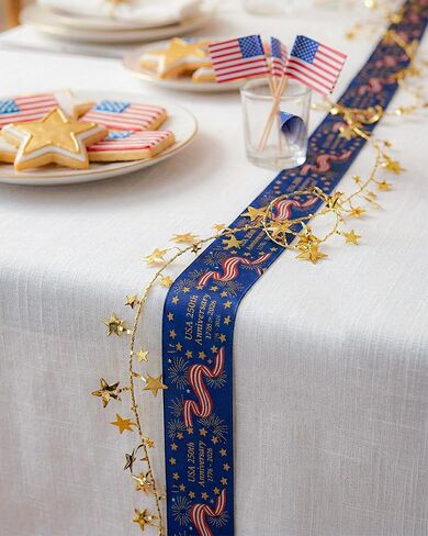 America 250th Ribbon - 1 Inch x 25 Yards Navy & Gold Fireworks Satin Ribbon, Non-Wired Patriotic Ribbon for July 4th, Semiquincentennial Crafts & Commemorative Decor in Saudi Arabia