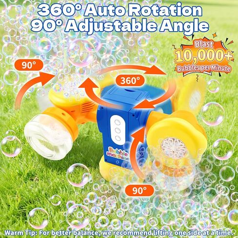 Rechargeable Bubble Machine for Kids, Dual Switch Control, Automatic 360° Rotation & 90° Adjustable Bubble Blower Maker with LED Lights Indoor Outdoor Toy Gift for Birthday Wedding Parties in Saudi Arabia