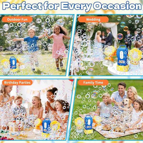 Rechargeable Bubble Machine for Kids, Dual Switch Control, Automatic 360° Rotation & 90° Adjustable Bubble Blower Maker with LED Lights Indoor Outdoor Toy Gift for Birthday Wedding Parties in Saudi Arabia