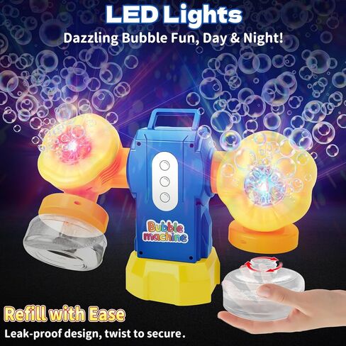 Rechargeable Bubble Machine for Kids, Dual Switch Control, Automatic 360° Rotation & 90° Adjustable Bubble Blower Maker with LED Lights Indoor Outdoor Toy Gift for Birthday Wedding Parties in Saudi Arabia