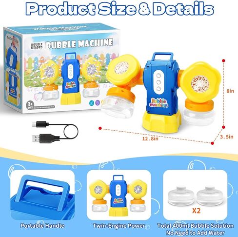 Rechargeable Bubble Machine for Kids, Dual Switch Control, Automatic 360° Rotation & 90° Adjustable Bubble Blower Maker with LED Lights Indoor Outdoor Toy Gift for Birthday Wedding Parties in Saudi Arabia