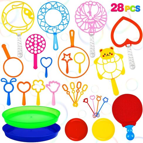 28 Pcs Big Bubble Wand Bulk Set for Summer Outdoor Games Activities Party Favors Birthday Supplies, Big Bubble Maker with Tray in Saudi Arabia